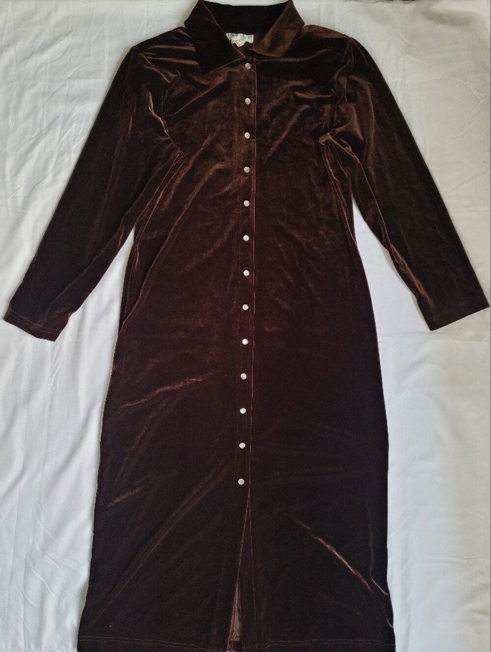 Vintange Brown Velvet Button-Front Maxi Dress in Shoulder Pads "Principles"
